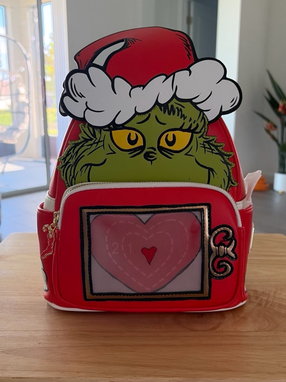 Loungefly Red Grinch Heart Clear Pocket Mini Backpack